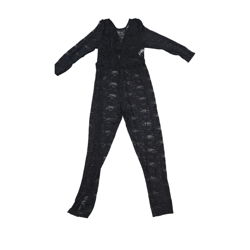 SHEIN Curve Black Floral Lace Long Sleeve Jumpsuit Plus Size 2XL V-Neck Sheer